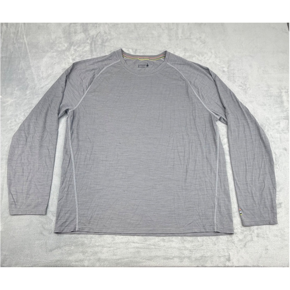 Smartwool Mens Base Layer XL Grey Merino Wool Long Sleeve Micro Stripe Shirt